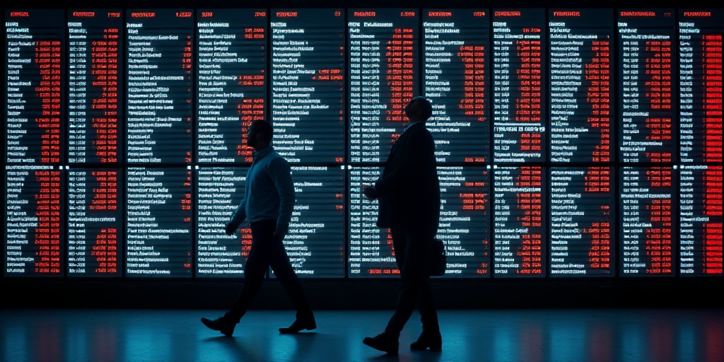 a man in a suit walking past a wall of stock information at a new york stock exchange building in ne
