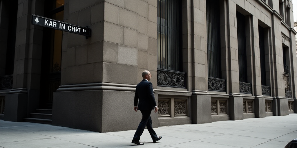 a man in a suit walks past a wall street sign on a building in new york city, ny, Andries Stock, mit