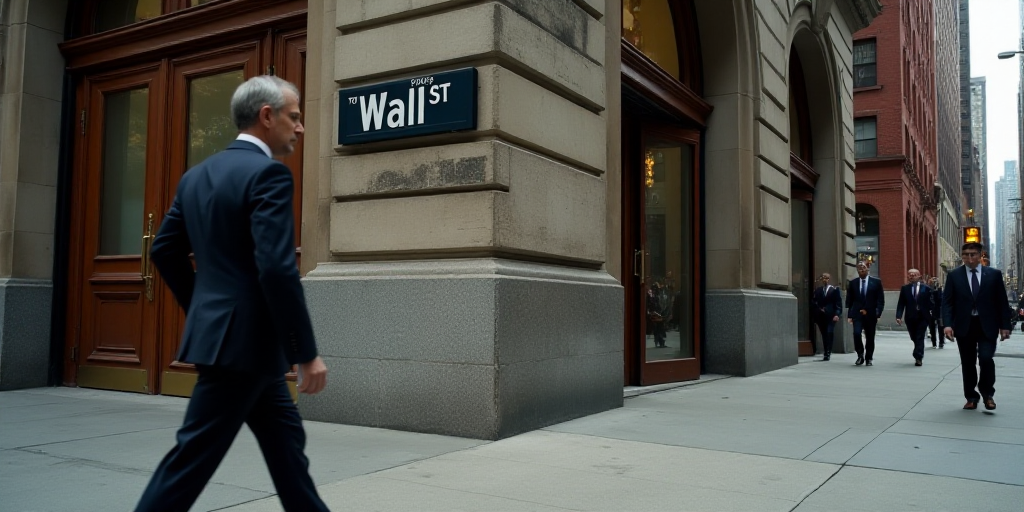 a man in a suit walks past a wall street sign on a building in new york city, ny, Andries Stock, mit