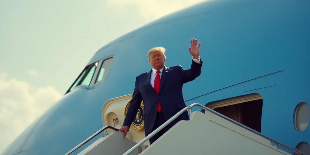 a man in a suit waves from a balcony on a plane as president donald trump waves to the crowd, Donald