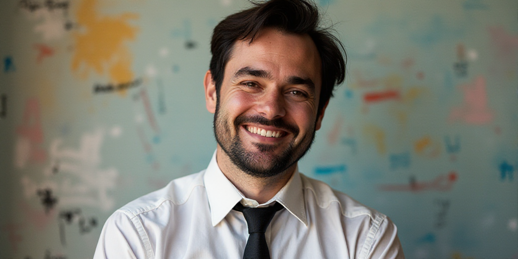 a man in a tie is smiling for the camera with a caption in spanish above him that reads, enrique cam
