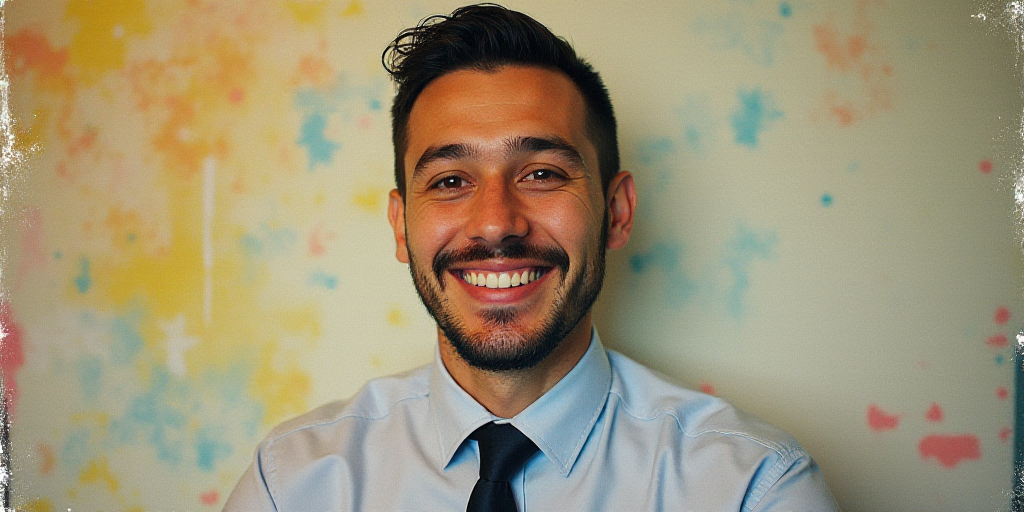 a man in a tie is smiling for the camera with a caption in spanish above him that reads, enrique cam