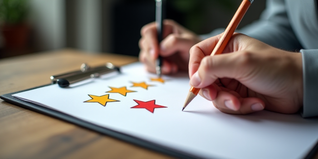 a man is writing on a clipboard with five stars on it and a pencil in his hand,, Andries Stock, grap