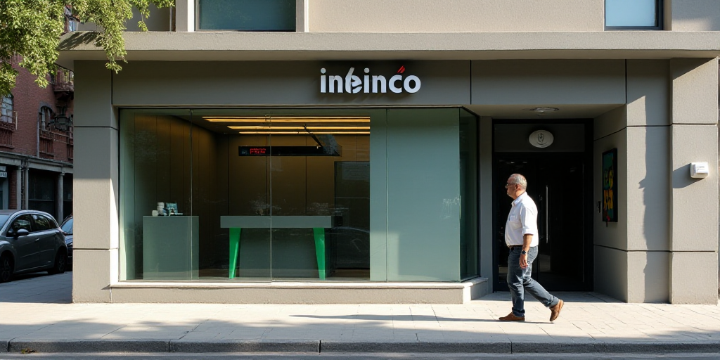 a man walking past a bank and a building with a sign on it that says cibanco intercam, Carlos Trillo