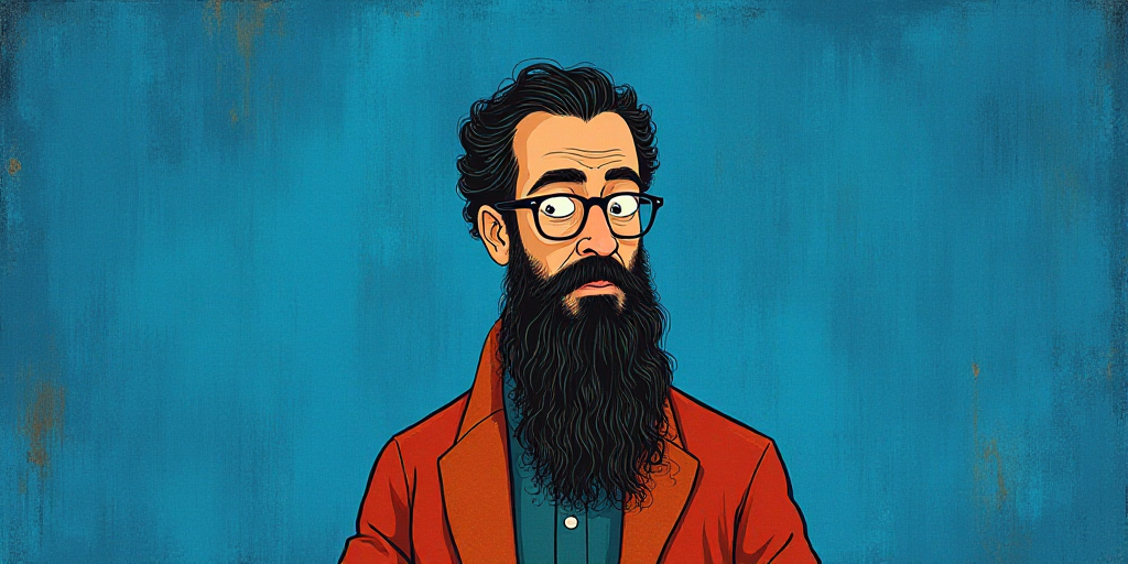a man with a beard and glasses standing in front of a blue background with the words, el pasonista,