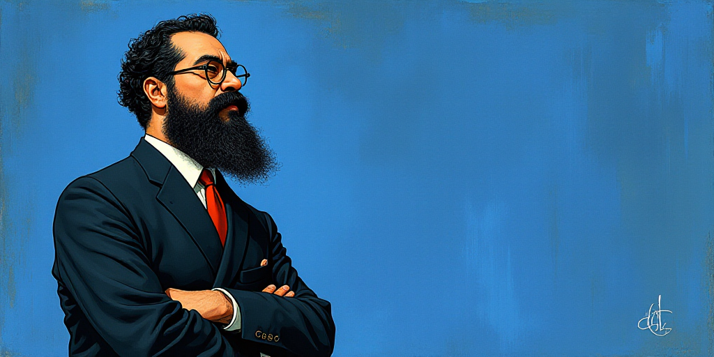 a man with a beard and glasses standing in front of a blue background with the words, el pasonista,