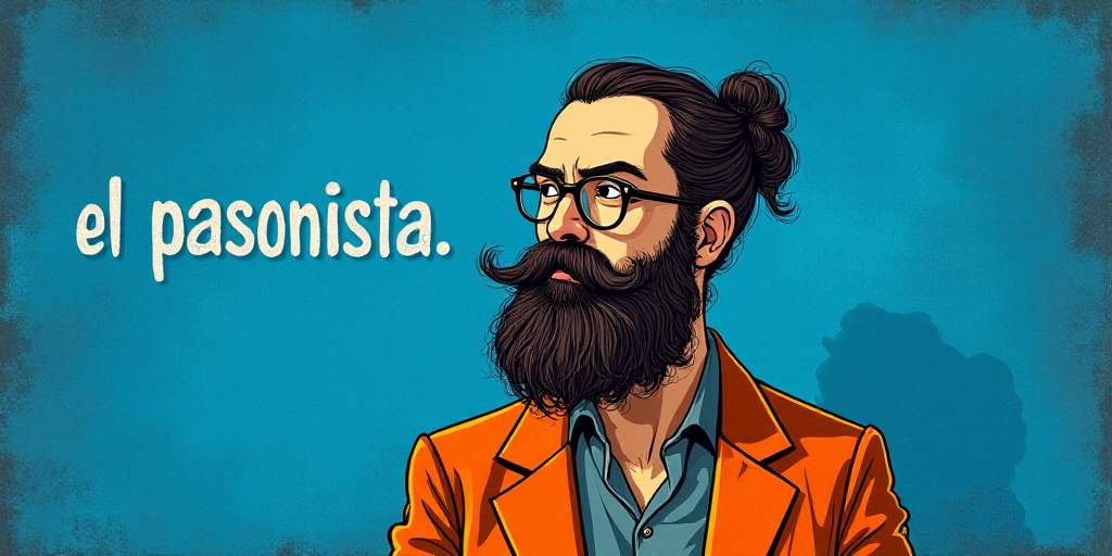 a man with a beard and glasses standing in front of a blue background with the words, el pasonista,