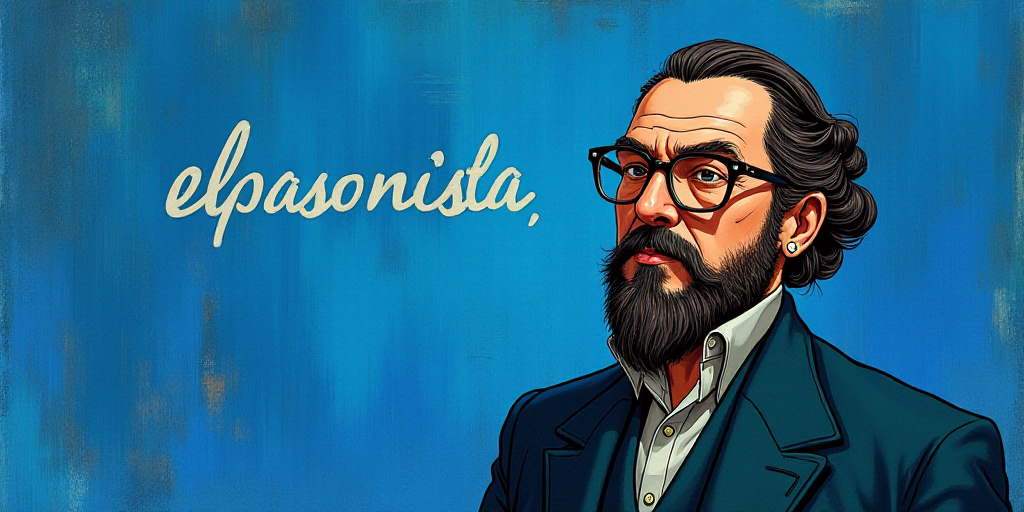 a man with a beard and glasses standing in front of a blue background with the words, el pasonista,