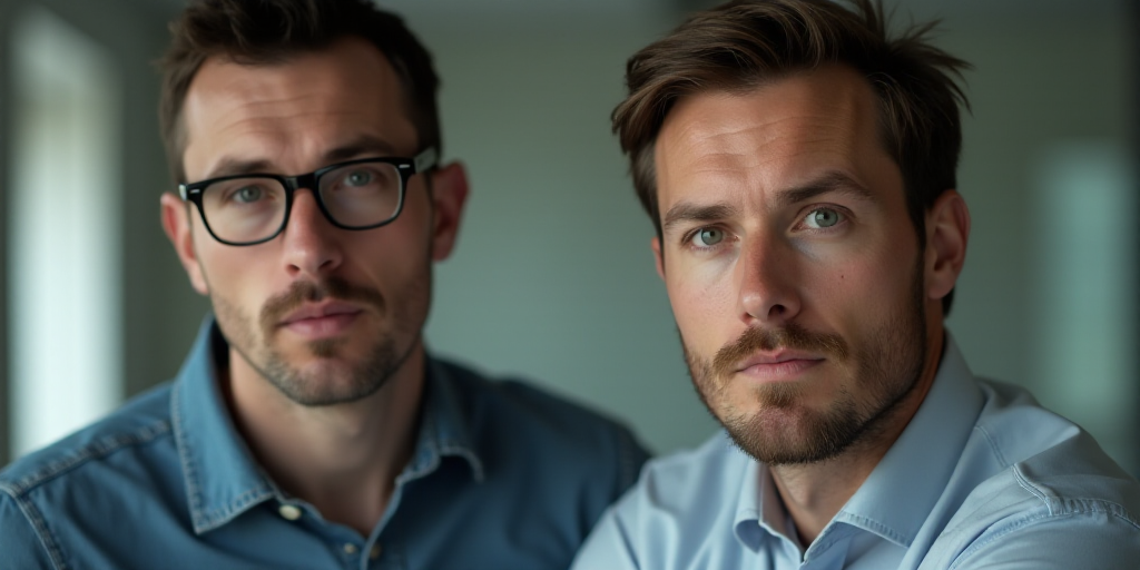 a man with glasses and a man with a surprised look on his face and a man with a surprised look on hi