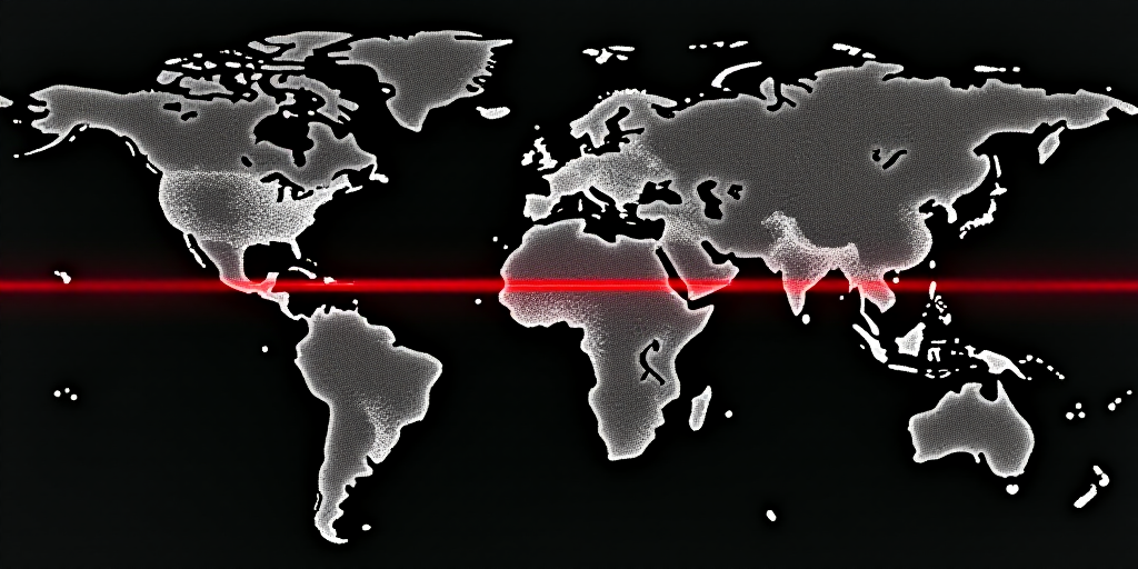 a map of the world with a lot of dots in it and a red line in the middle of the map, Daphne Allen, s