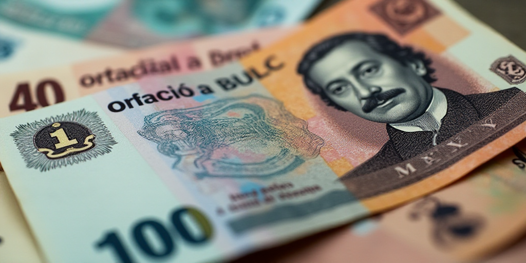 a mexican currency with a portrait of a man on it and a pile of bills in the background with a few b