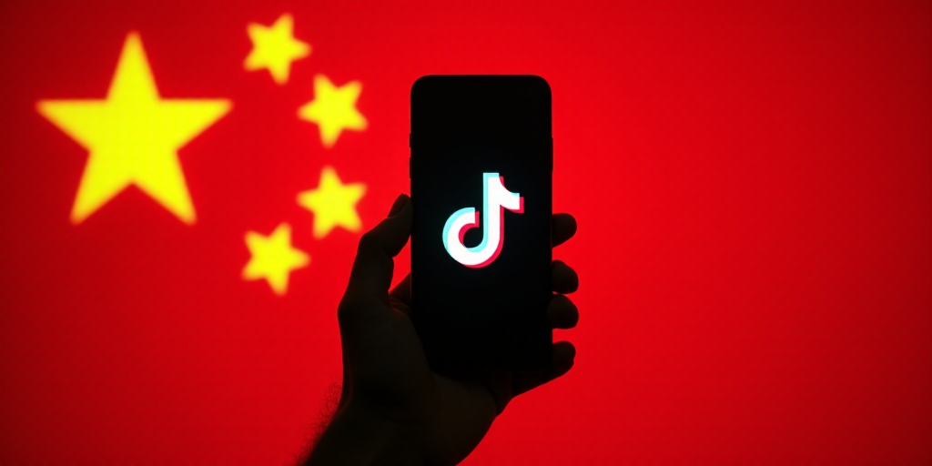 a person holding a phone with the logo of tiktok on it in front of a chinese flag, Aquirax Uno, dyst