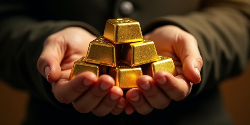 a person holding a pile of gold bars in their hands and a pile of gold bars in their other hand, Eng