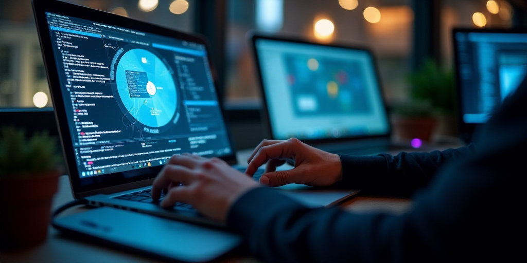 a person using a laptop with a graphic on the screen and a graphic on the screen of the laptop, Andr