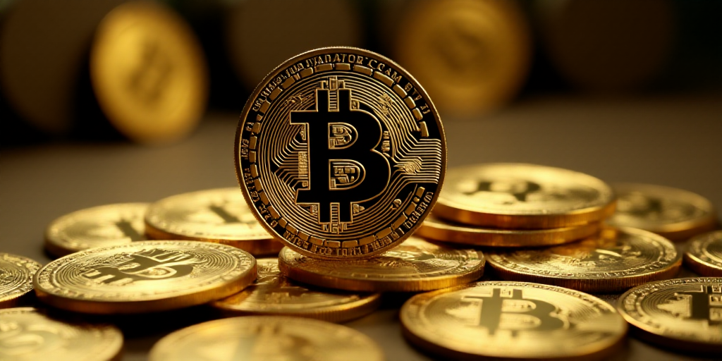 a pile of bitcoins sitting on top of each other on top of a pile of other bitcoins, Andries Stock, 4