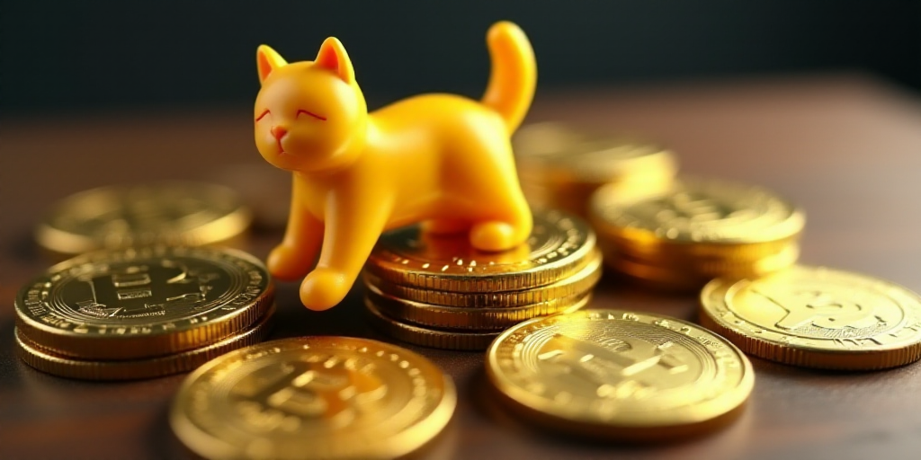 a pile of bitcoins with a yellow cat on top of them and a bitcoin on the bottom, Andries Stock, 16k,