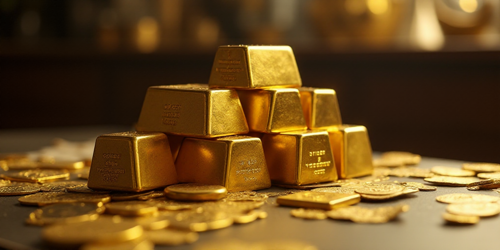 a pile of gold bars sitting next to each other on top of a table with a certificate on top of them,