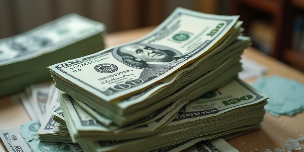 a pile of money sitting on top of a pile of bills on top of each other on a table, Aquirax Uno, macr