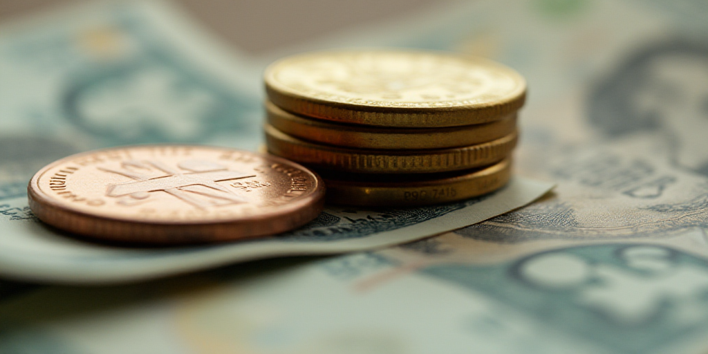 a pile of money with a penny on top of it and a coin on the bottom of the pile, Avgust Černigoj, ma