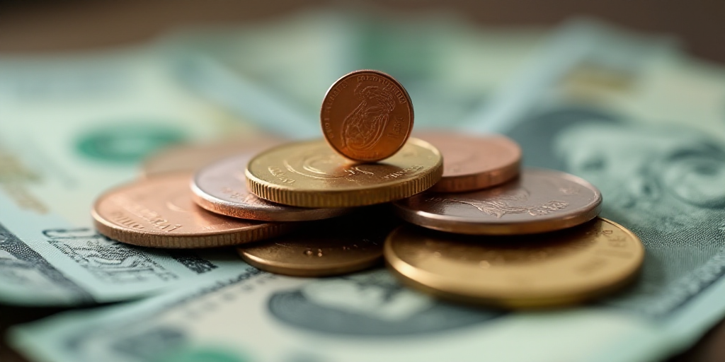 a pile of money with a penny on top of it and a coin on the bottom of the pile, Avgust Černigoj, ma