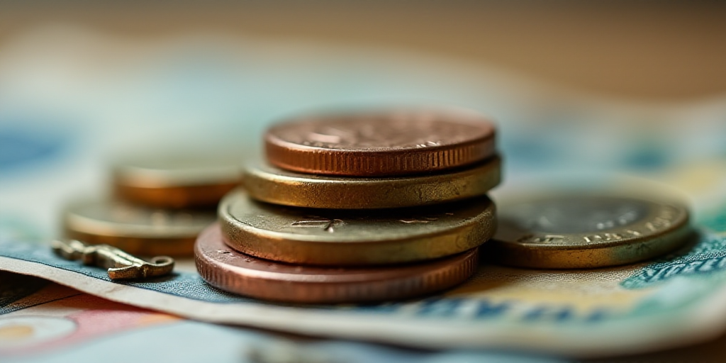 a pile of money with a penny on top of it and a coin on the bottom of the pile, Avgust Černigoj, ma