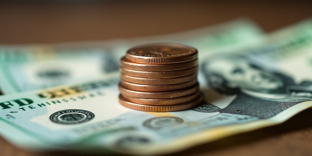 a pile of money with a penny on top of it and a coin on the bottom of the pile, Avgust Černigoj, ma