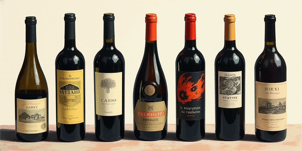 a row of wine bottles sitting on top of a counter top next to each other on a counter top, Brian Fie