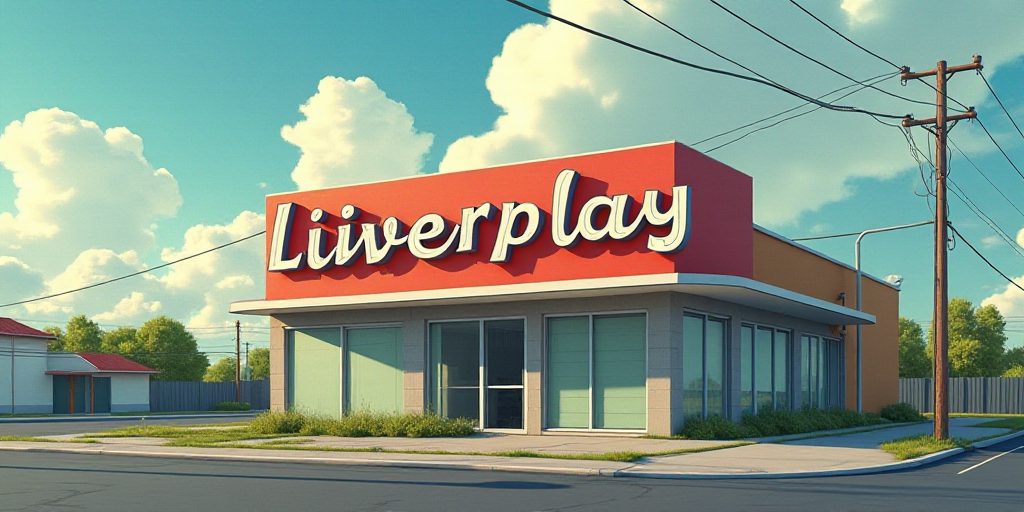 a sign on a building that says liverplay on it's side and a cloudy sky behind it, Dave Allsop, turna
