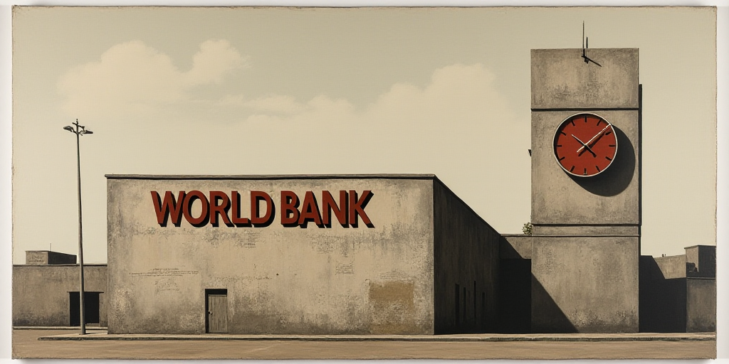 a sign on the side of a building that says the world bank on it's side and a clock on the wall, Albe