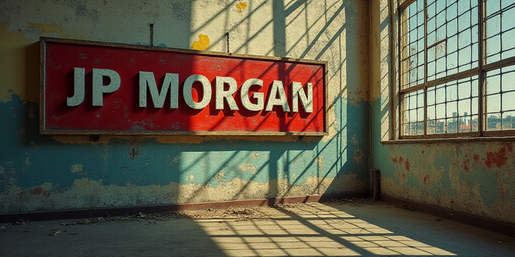 a sign that says jp morgan on a wall in a building with a clock on it's side, Ernest Morgan, p, a ji