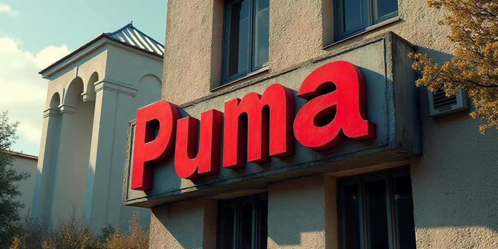 a sign that says puma on the side of a building with a cat on it's side, Avgust Černigoj, imax, a d