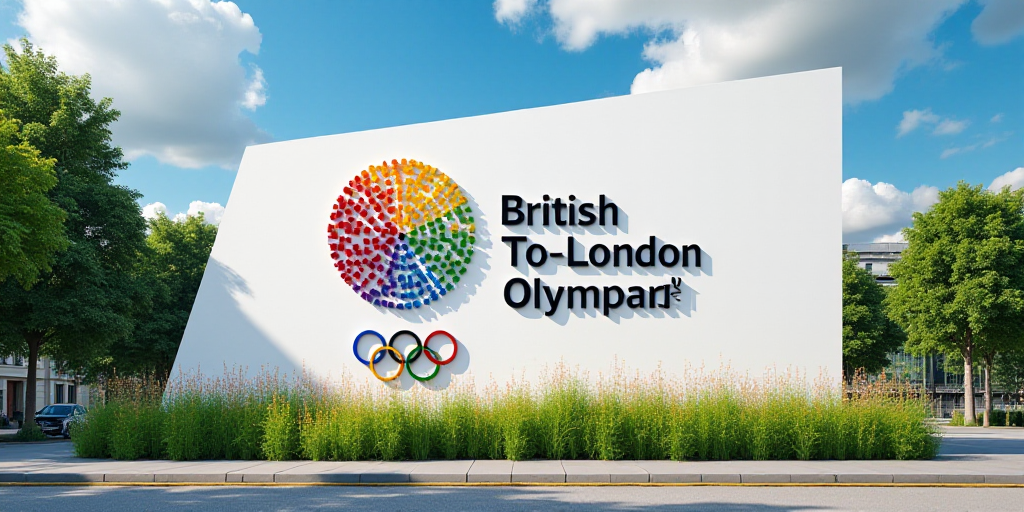 a sign with a colorful tree on it for the british olympic games in london, england, on a sunny day,