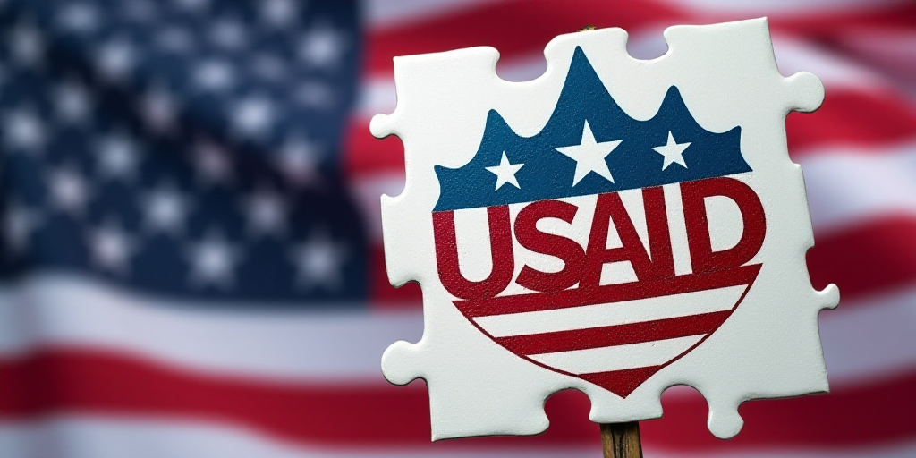 a sign with the words usaid on it in front of a flag of the united states of america, Afewerk Tekle,