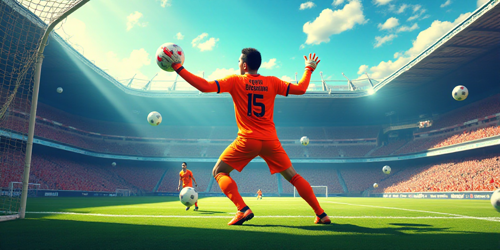 a soccer game is being played in a stadium with a goalie blocking the ball from the goalie, Carlos C
