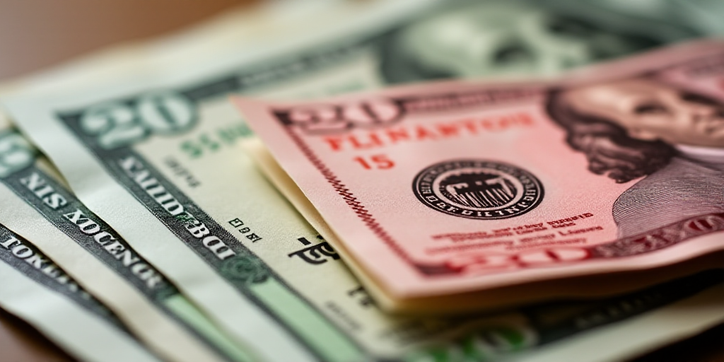 a stack of twenty dollar bills with a red one on top of it and a red one on the bottom, Benjamin Fra