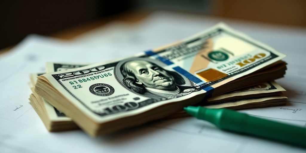 a stack of twenty dollar bills sitting on top of each other on a table with a green marker on it, Be