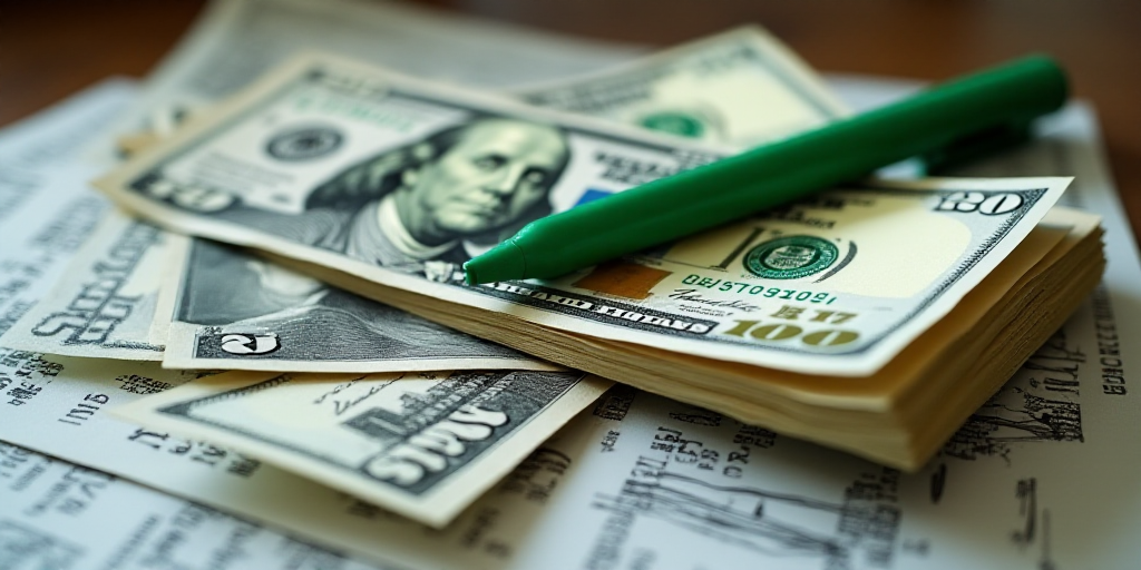 a stack of twenty dollar bills sitting on top of each other on a table with a green marker on it, Be