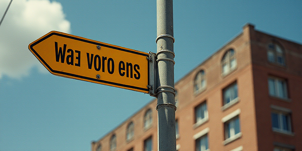 a street sign on a pole with a building in the background and a building in the background with a wa