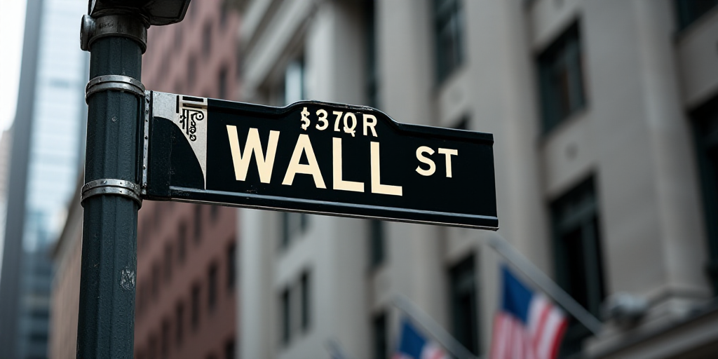 a street sign that is on the side of a building that says wall street and new york stock exchange, A