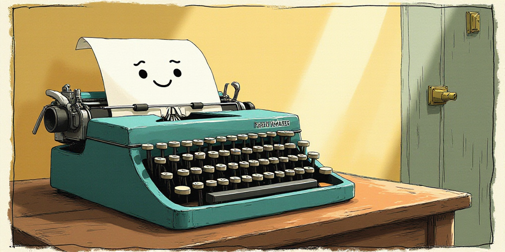 a typewriter with a face drawn on it and a caption for the words opinion and a question, Edward Otho