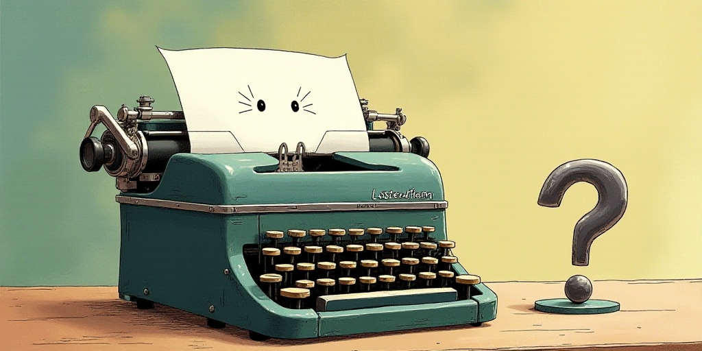 a typewriter with a face drawn on it and a caption for the words opinion and a question, Edward Otho