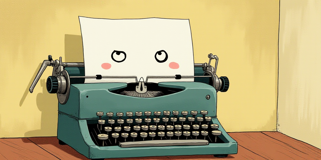 a typewriter with a face drawn on it and a caption for the words opinion and a question, Edward Otho