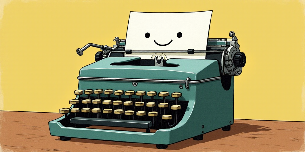 a typewriter with a face drawn on it and a caption for the words opinion and a question, Edward Otho