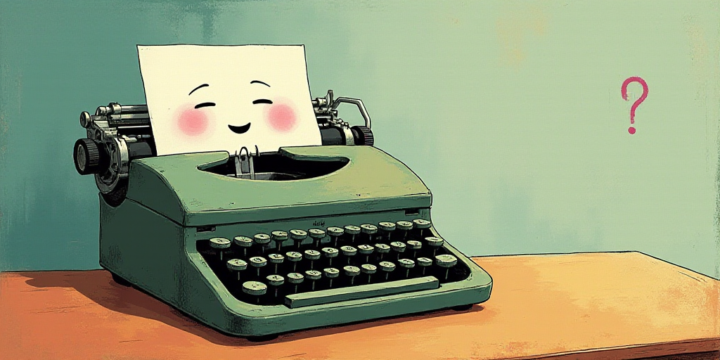 a typewriter with a face drawn on it and a caption for the words opinion and a question, Edward Otho