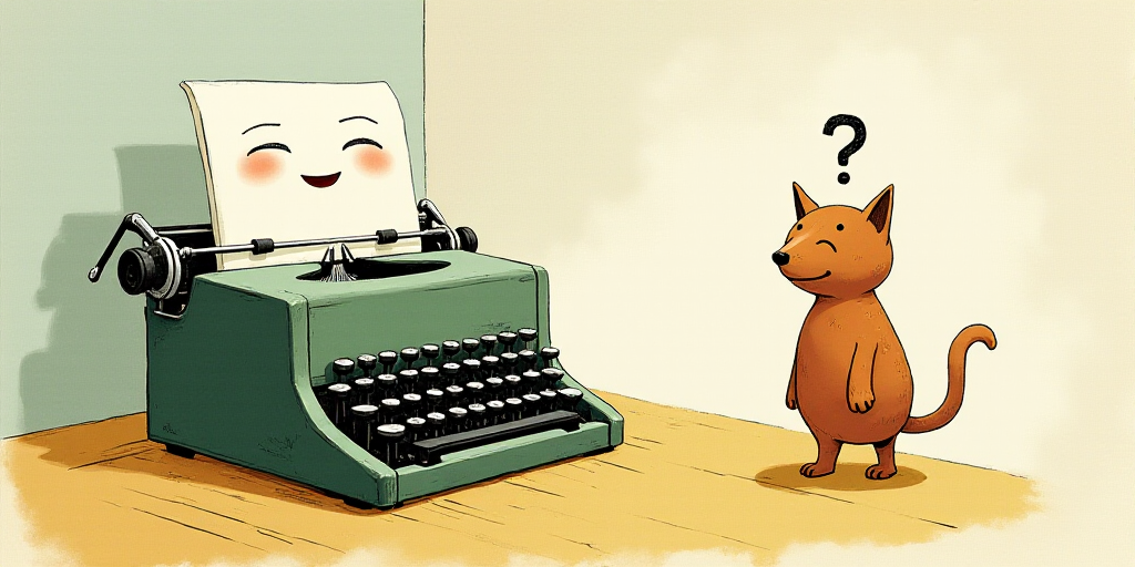 a typewriter with a face drawn on it and a caption for the words opinion and a question, Edward Otho