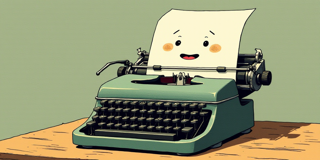 a typewriter with a face drawn on it and a caption for the words opinion and a question, Edward Otho
