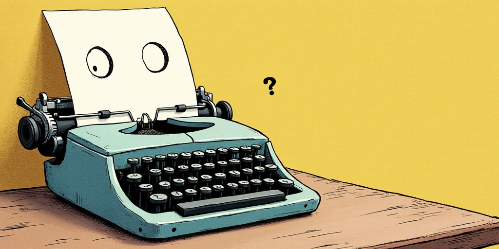 a typewriter with a face drawn on it and a caption for the words opinion and a question, Edward Otho