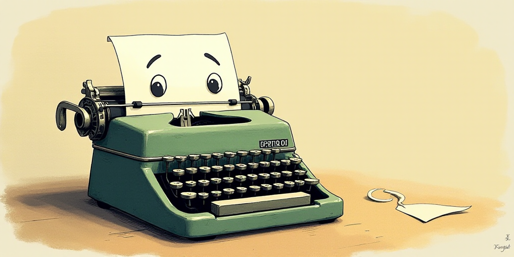 a typewriter with a face drawn on it and a caption for the words opinion and a question, Edward Otho