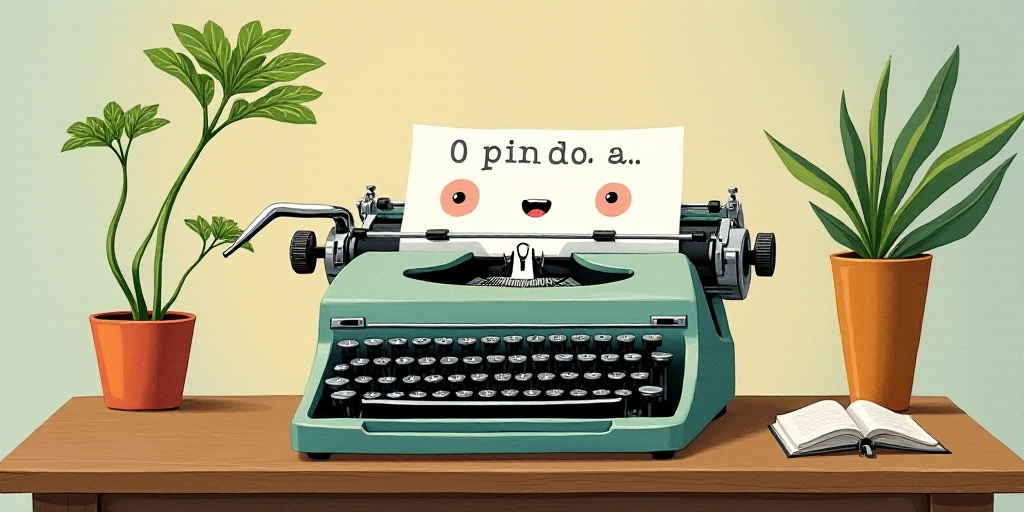 a typewriter with a face drawn on it and a caption for the words opinion and a question, Edward Otho