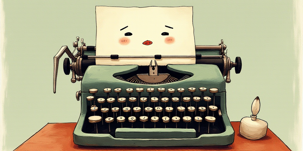 a typewriter with a face drawn on it and a caption for the words opinion and a question, Edward Otho